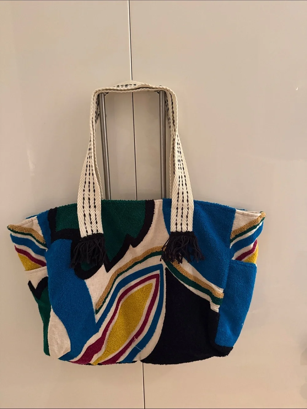 Zara Multicolor Patterned Tote with Cream Rope Handles NWOT